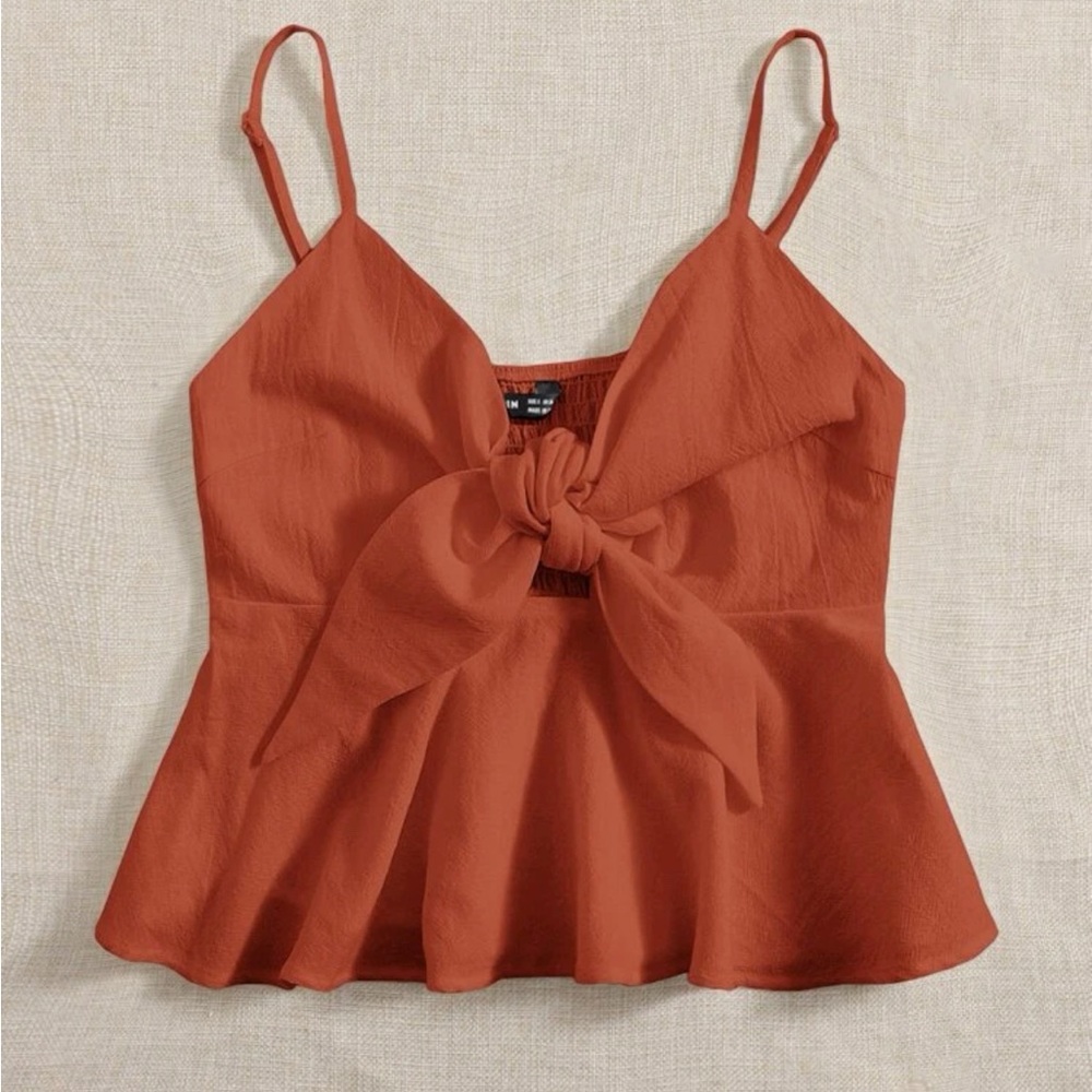 medium cami top front knot brick red minimalist top